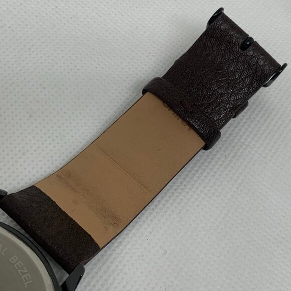 FMD men watch 45mm quartz analog black tone dial brown leather band running - Picture 7 of 8